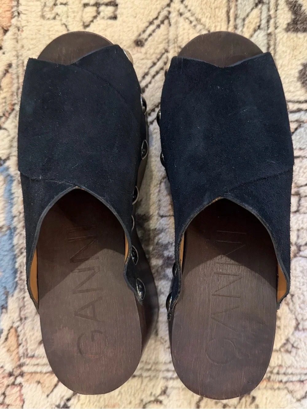 Ganni Black Suede Platform Clog Sandals, 40